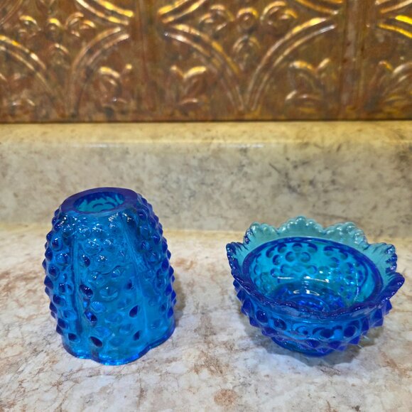 Vintage Fenton Hobnail Blue Fairy Lamp. Excellent! - Picture 4 of 9